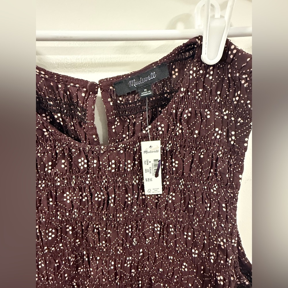 NWT Madewell Melody Smocked Midi Dress M Dusty Plum Cotton Pockets - Picture 8 of 16